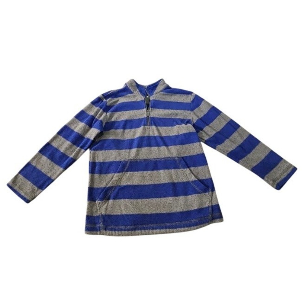 Hanna Andersson Boy 6-7 Blue Gray Striped Fleece Quarter Zip Pullover Size 120
